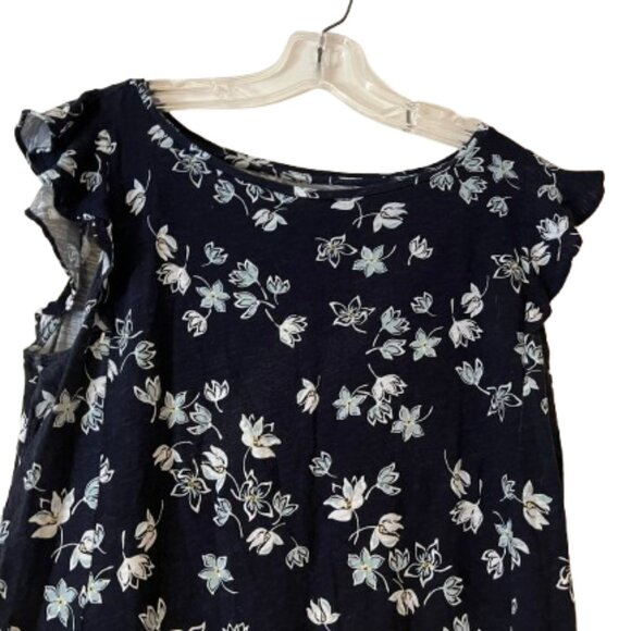 Loft Cap Flutter Sleeve Cotton Tee - Navy Floral - Medium - Picture 2 of 5